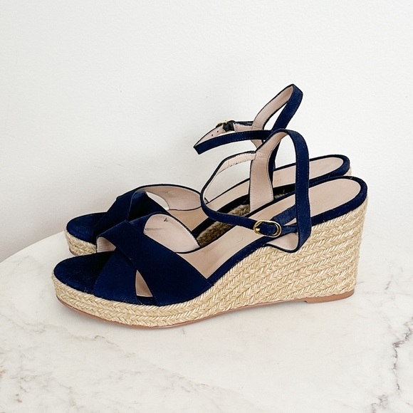 NEW Stuart  Weitzman Rosemarie Navy Suede Wedge Espadrille Sandals Size 11.5 - Picture 5 of 8